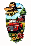 farm and truck tattoo design idea