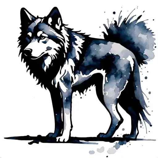 black wolf silhouette surrounded by shadow tattoo design idea