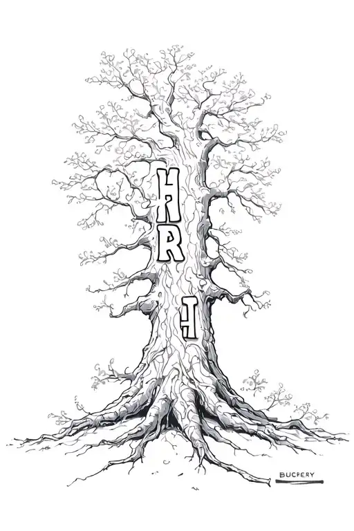 Tree With The Letters BRH In Buchery  Regular Font  Going Vertical In The Trunk tattoo design idea