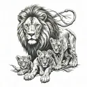 lion with lioness and 2 cubs tattoo design idea