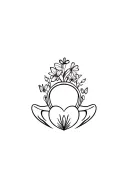 A claddagh ring design with elements of nature like flowers and butterflies tattoo design idea