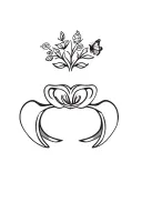 A claddagh ring design with elements of nature like flowers and butterflies tattoo design idea