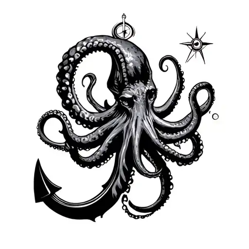 Anchor,nautical,compass,dark art,kraken,octopus,sea creatures tattoo design idea