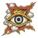 clouds with lightning and an eye inside tattoo design idea