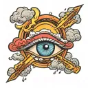 clouds with lightning and an eye inside tattoo design idea