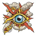 clouds with lightning and an eye inside tattoo design idea