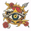 clouds with lightning and an eye inside tattoo design idea