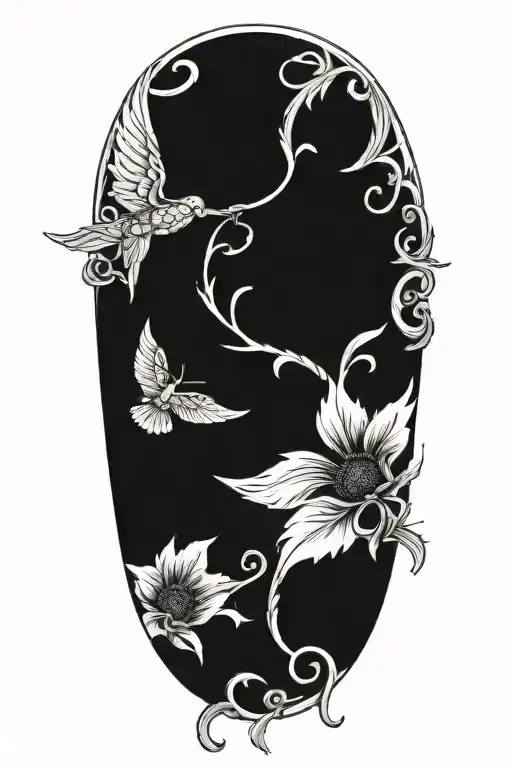 tooled leather,  sunflower vine with angel wing  tattoo design idea