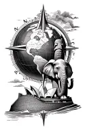 compass, globe, moai, elephant, great wall of China, Sydney opera house tattoo design idea