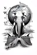 compass, globe, moai, elephant, great wall of China, Sydney opera house tattoo design idea