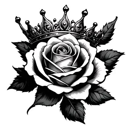 A Rose  with a crown with shadowing  tattoo design idea