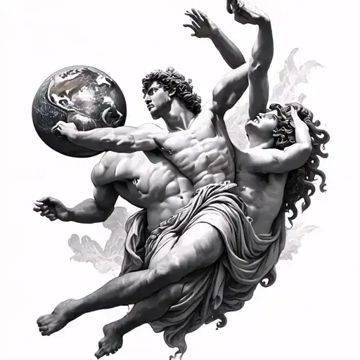 greek mythology, depict Ícarus falling, atlas holding the world; and medusa  tattoo design idea