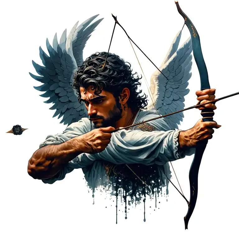 male angel shooting bow and arrow design tattoo design idea