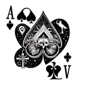 A unique tattoo design incorporating elements of poker and behavior science, such as playing cards with symbols related to psychology and therapy tattoo design idea