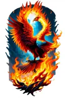 3 demention imersive phoenix rising from fire flames tattoo design idea