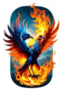 3 demention imersive phoenix rising from fire flames tattoo design idea