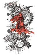 dragons with a moon phase and clouds floating tattoo design idea