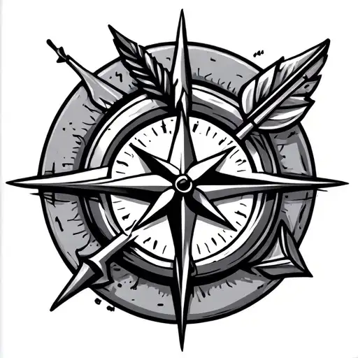 tattooo with compass and arrow head surrounded tattoo design idea