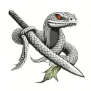 snake bleeding while wrapped tightly around a samurai sword  tattoo design idea