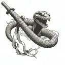 snake bleeding while wrapped tightly around a samurai sword  tattoo design idea