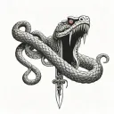 snake bleeding while wrapped tightly around a samurai sword  tattoo design idea