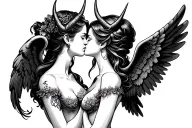 two kissing angels with horns tattoo design idea