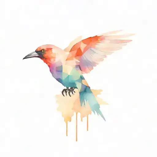 geometrical raven, watercolor hummingbird tattoo design idea