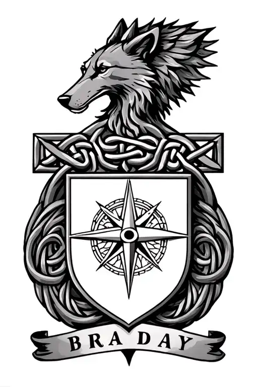 Brady coat of arms, Celtic cross, Irish wolf, compass, tree of life tattoo design idea