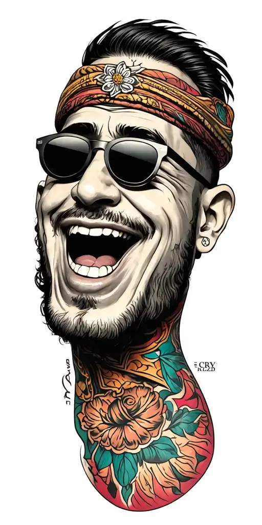 Chicano Style Tattoo Guy Wearing Sunglasses Crying, Text smiles now, cry after and my crazy life tattoo design idea