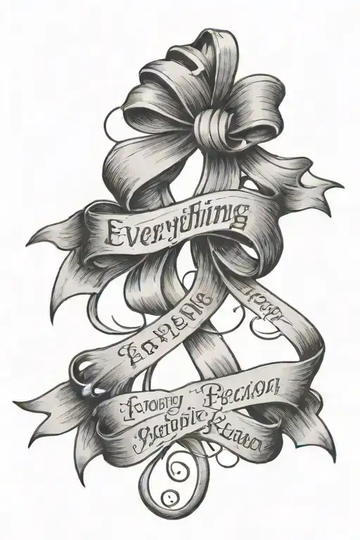 a quote that says " everything happens for a reason" with a bow at the bottom of the writing  tattoo design idea