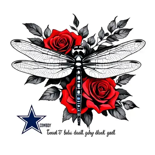 dragonflies, Harley motorcycle, red roses, Dallas cowboy logo  tattoo design idea