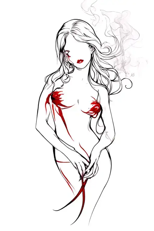 sexy girl vampire smoke tattoo design idea