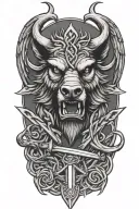 angry boar head with saint michaels sword and wings and a celtic trinity knot background  tattoo design idea