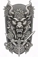 angry boar head with saint michaels sword and wings and a celtic trinity knot background  tattoo design idea