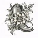 simple boot and flower blooming tattoo design idea