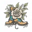 simple boot and flower blooming tattoo design idea