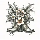 simple boot and flower blooming tattoo design idea