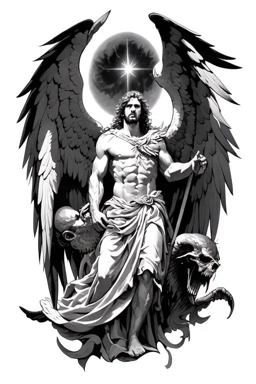  the Archangel Michael and his loyal angels defeated Satan and his followers during their rebellion in heaven. tattoo design idea