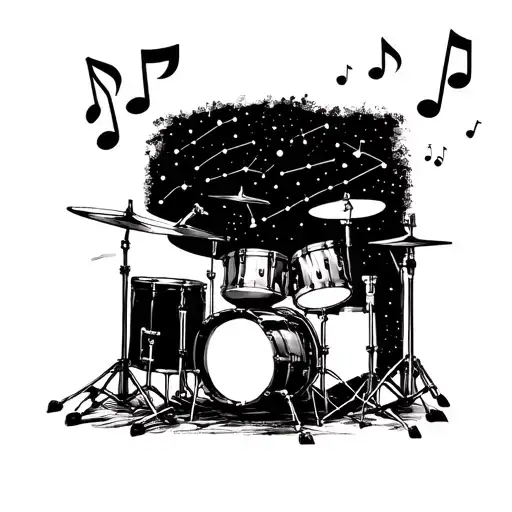 A constellation of music notes forming a drum set in the night sky tattoo design idea