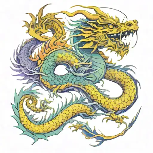 Help me generate a picture of a Chinese dragon that needs to have elements of cosmic electronic music and a cyberpunk fe tattoo design idea