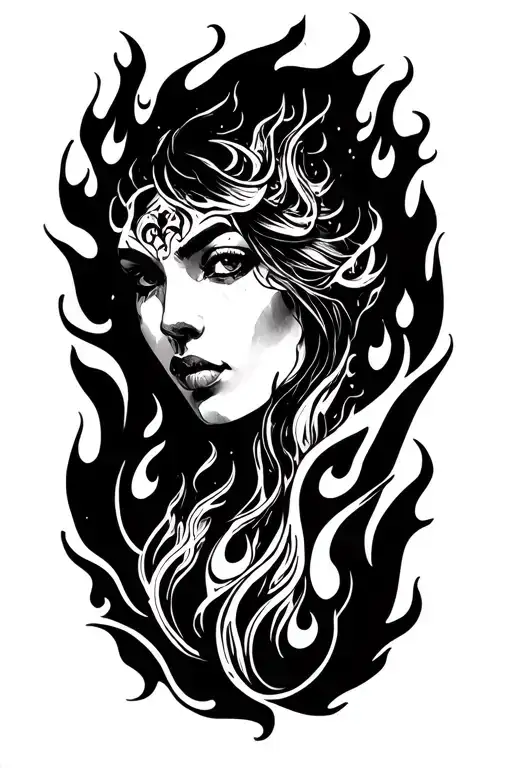 Blackout tatto with flames surrounding tattoo design idea