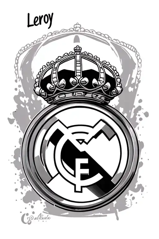 Name Leroy written with Real Madrid logo tattoo design idea