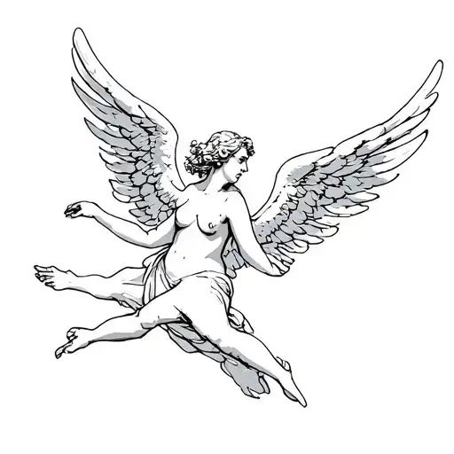 plus size angel falling Icarus tattoo design idea