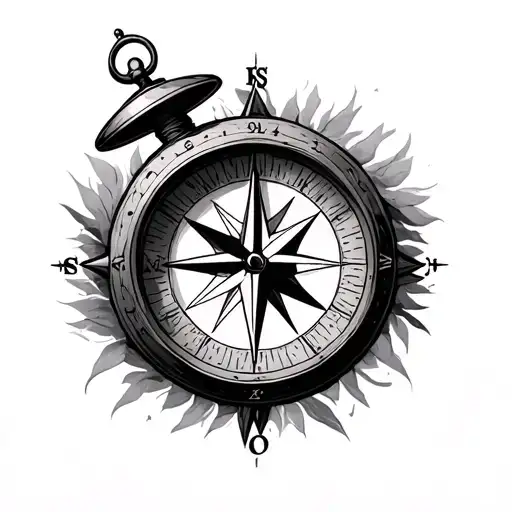 compass timepiece love tattoo design idea
