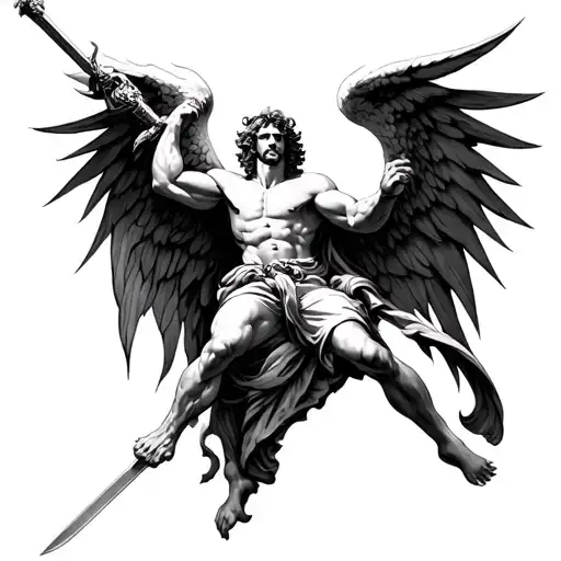 st michael killing lucifer tattoo design idea
