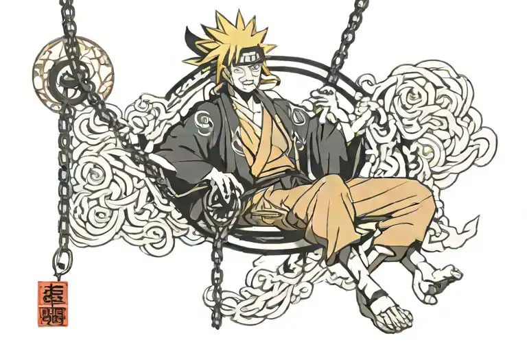 naruto sitting on swing, kurama chains are the swing  tattoo design idea