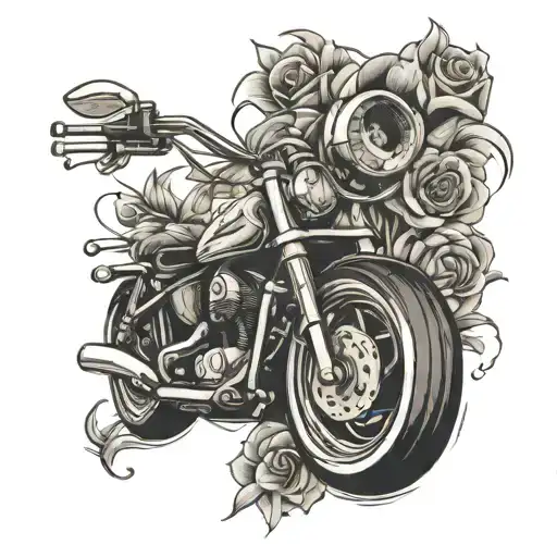 guitar motorcycle cross flower tattoo design idea