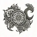 Intricate design combining BNWO and QOS symbols tattoo design idea