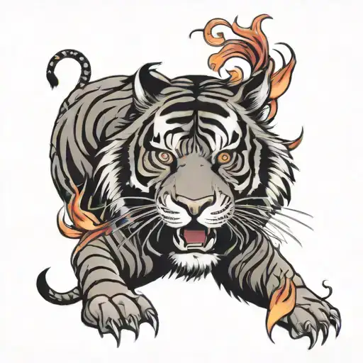 non figurative chinese zodiac tiger black red whit flames red whit black roses orchid tattoo design idea