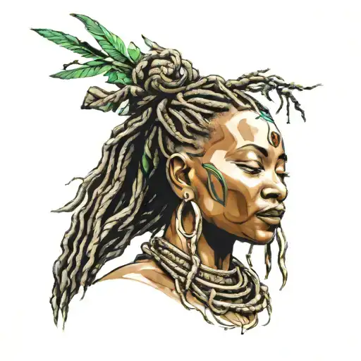 African goddess with dread locs meditating buddha tattoo design idea